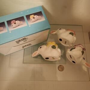 Vintage Spring Melody Bunny Candle Holders Trio